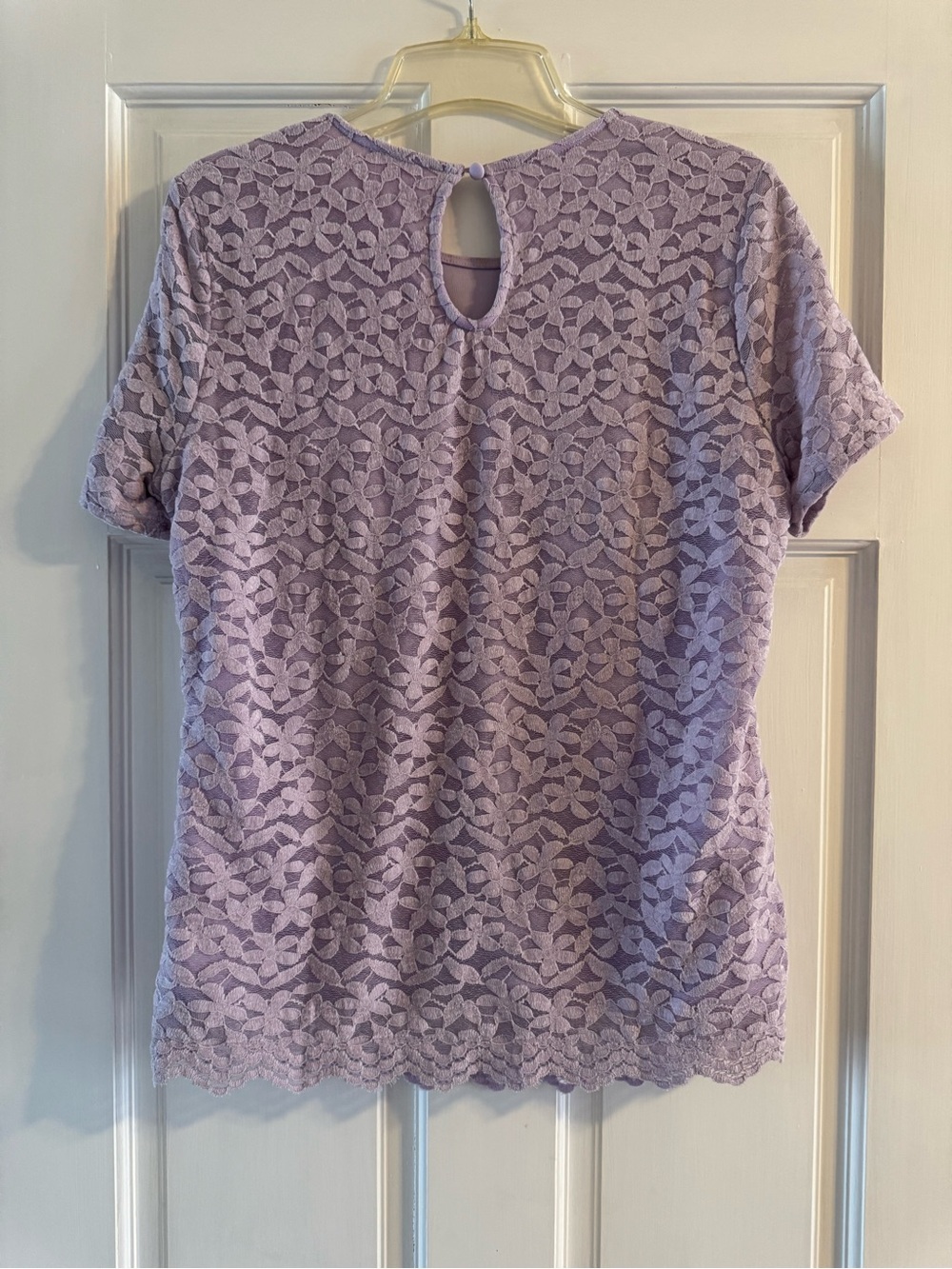 Lilac Lace Short-Sleeve Blouse with Keyhole Back